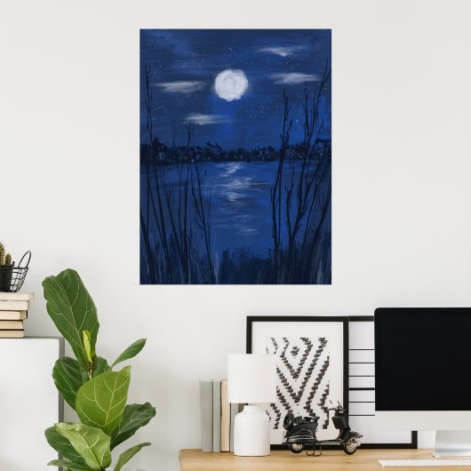 Poster Lumière de la lune sur l'eau calme (Bureau à domicile)