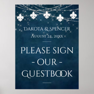 Poster Lumière de la Marine Bleue Fleur de Lis Connexio