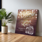Poster Lumière de mariage de pot de maçon en bois rustiqu