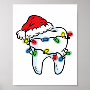 Poster Lumière de Noël Dent Chapeau de Père Noël Dentiste
