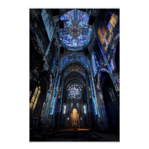 Poster Lumière de projection de vitrail de cathédrale en