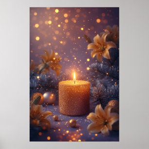 Poster Lumière dorée de la bougie avec lys Romance & Cozy