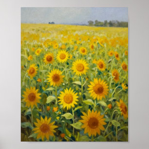 Poster Lumière dorée : Un horizon sans fin de tournesols