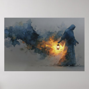 Poster Lumière du monde Jésus Lanterne Aquarelle Moderne