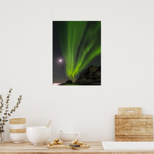 Poster Lumière du Nord | Haukland Beach Island Norvège (Cuisine)