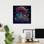Poster Lumière psychédélique du champignon dans l'obscuri (Bureau à domicile)