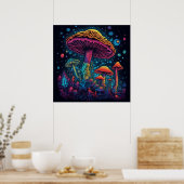 Poster Lumière psychédélique du champignon dans l'obscuri (Cuisine)