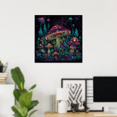 Poster Lumière psychédélique du champignon dans l'obscuri (Bureau à domicile)