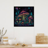 Poster Lumière psychédélique du champignon dans l'obscuri (Cuisine)