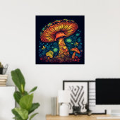 Poster Lumière psychédélique du champignon dans l'obscuri (Bureau à domicile)