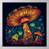 Poster Lumière psychédélique du champignon dans l'obscuri (Devant)