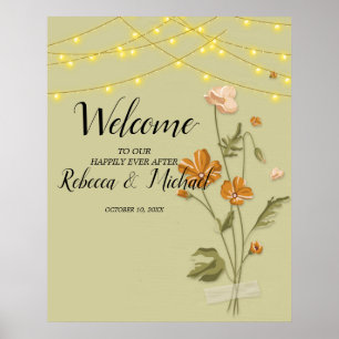 Poster Lumières à cordes rustiques tendance Floral Welcom
