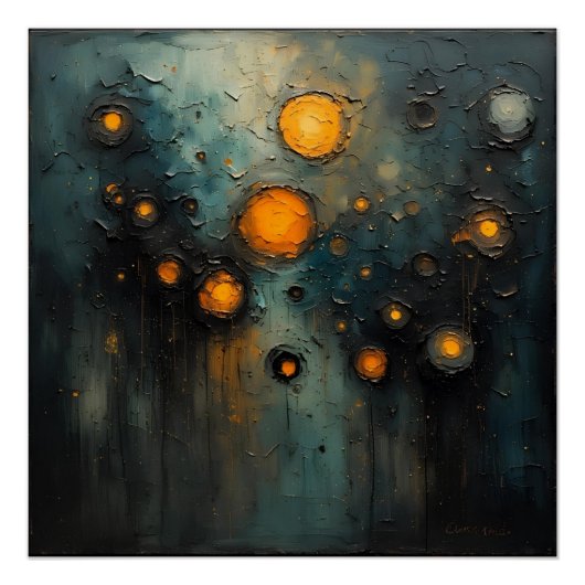 Poster Lumières Abstraites dans le noir design de l'art A (Devant)