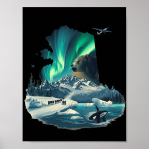 Poster Lumières boréales d'Alaska Ours brun & Orque