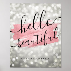 Poster Lumières d'argent Rose moderne "Hello Beautity"