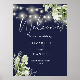 Poster Lumières de Chaîne Bleu Marine Fleurie Mariage Acc