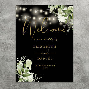 Poster Lumières de chaîne en or noir Fleurs de mariage Bi