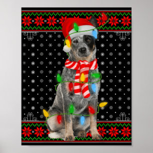 Poster Lumières de chien de Noël laides Chapeau de Santa