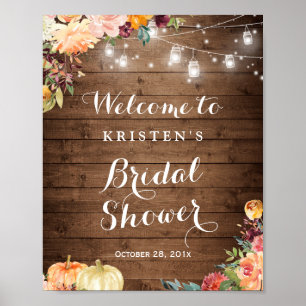 Poster Lumières de jarres de maçon florales d'automne Sig