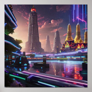 Poster Lumières de néon vibrantes de Cyberpunk Bangkok