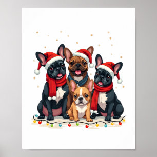 Poster Lumières de Noël Bouledogues Français Xmas Chien F
