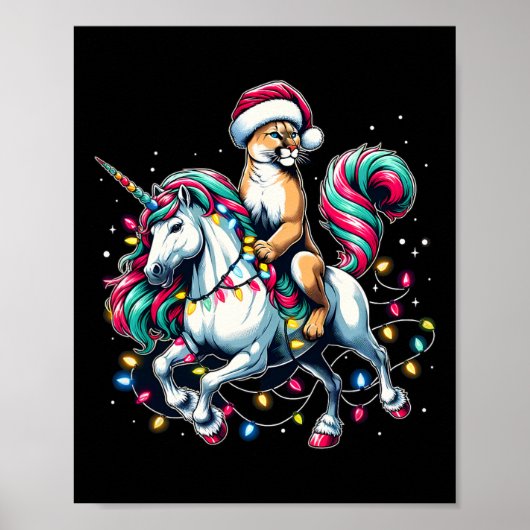 Poster Lumières de Noël Cougar équitation Unicorn (Devant)