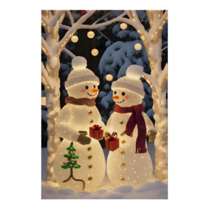 Poster Lumières de Noël de Bonhomme de Neige Magique