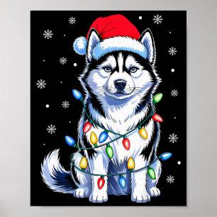Poster Lumières de Noël de chien Husky Chapeau de Père No