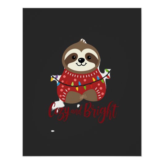 Poster Lumières de Noël de paresseux confortables et lumi (Devant)