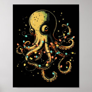 Poster Lumières de Noël Mer Octopus Marine Biologie Océan