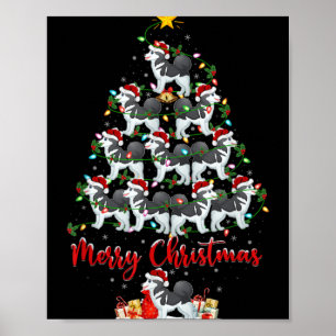 Poster Lumières de Noël Père Noël Chien Husky Sibérien Sa