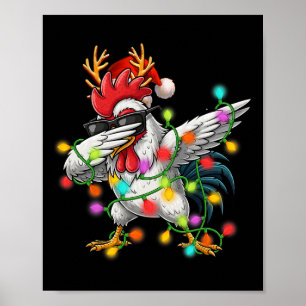 Poster Lumières de Noël Poulet Dabbing Père Noël Drôle de