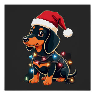 Poster Lumières de Noël pour Teckel Chapeau de Père Noël