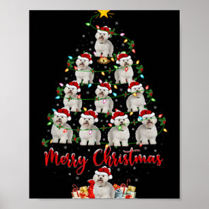 Poster Lumières de Noël Santa Bichon Frise Chien Sapin de