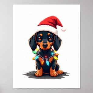 Poster Lumières de Noël Teckel Chapeau de Père Noël Noël