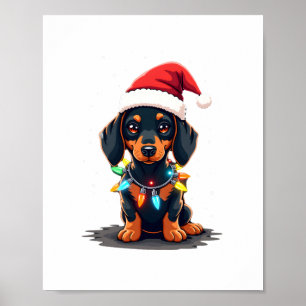 Poster Lumières de Noël Teckel Chapeau de Père Noël Noël