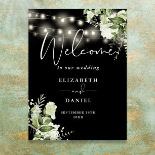 Poster Lumières Florales Noir Et Blanc Mariage Bienvenue