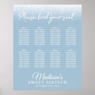 Poster Lumières modernes Dusty Blue Sweet 16 Seating Char