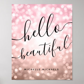 Poster Lumières or Rose personnalisées "Hello Beautiful"