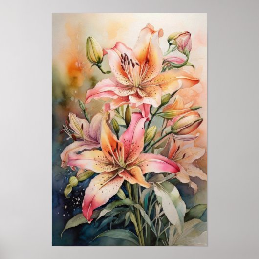 Poster Luminance de Lily - Fleurs aquarelles - Floral (Devant)