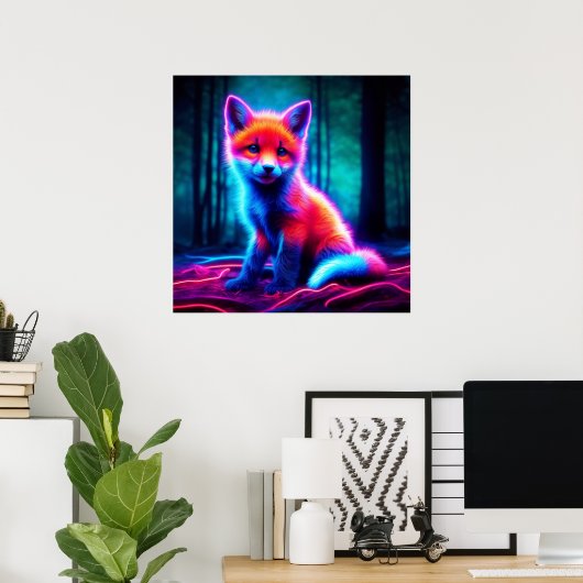 Poster Luminescent renard animal profond bois foncé (Bureau à domicile)