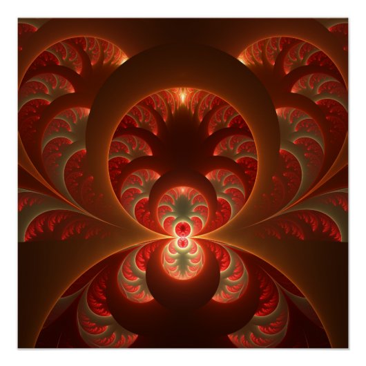 Poster Lumineux abstrait moderne orange rouge Fractale (Devant)