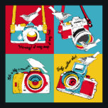 Poster lumineux dans le style pop art avec image o<br><div class="desc">Affiche lumineuse dans le style pop art avec l'image d'une caméra et des oiseaux sur l'arrière - plan de couleur. illustration. photographie, art, pop, caméra, photographie, oiseau, nature, vintage, design graphique, illustration, décoration, voyage, beauté, graphique, arrière - plan, croquis, aile, lumineux, vieux, vintage, illustration, rétro, </div>