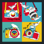 Poster lumineux dans le style pop art avec image o<br><div class="desc">Affiche lumineuse dans le style pop art avec l'image d'une caméra et des oiseaux sur l'arrière - plan de couleur. illustration. photographie,  art,  pop,  caméra,  photographie,  oiseau,  nature,  vintage,  design graphique,  illustration,  décoration,  voyage,  beauté,  graphique,  arrière - plan,  croquis,  aile,  lumineux,  vieux,  vintage,  illustration,  rétro, </div>