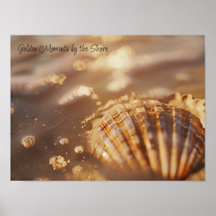 Poster Luminosité dorée : Coquillage dans la mousse de so
