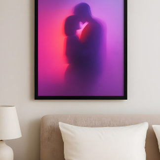 Poster Luminous Lovers – Neon Silhouette Romance Art