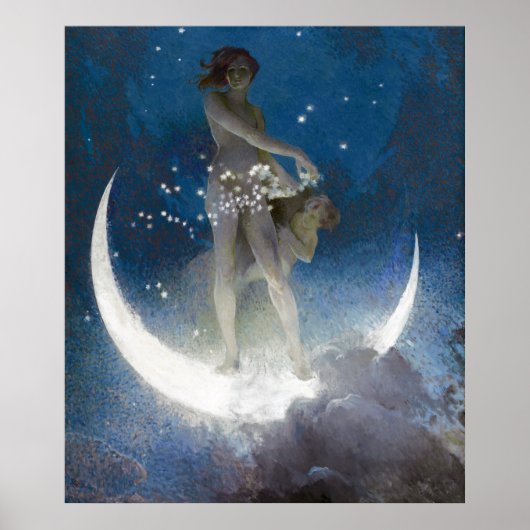 Poster Luna Goddess at Night Scattering Stars (Devant)