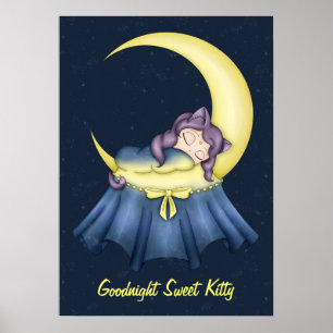 Poster Luna Lullaby Chat Dormir Sur La Lune