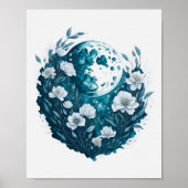 Poster Lune aquarelle étoiles célestes fleurs (Devant)