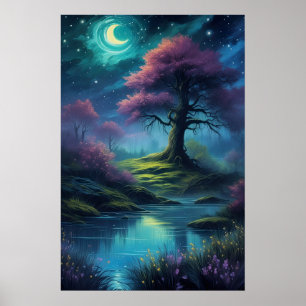 Poster Lune, Arbre Majestueux